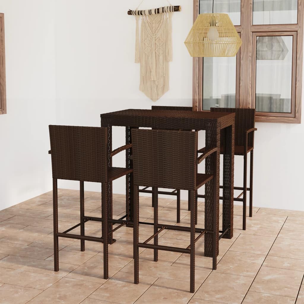 vidaXL Jeu de Bar de Jardin 5 pcs avec Accoudoirs Salon de Jardin Table et Tabourets de Bistrot Terrasse Patio Extérieur Résine Tressée Marron