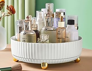 White 360 Rotating Makeup Organizer - Large Capacity Spinning Skincare Perfumes Organizer - Cosmetics Organizer for Vanity Countertop and Bathroom Dresser - Lazy Susan Bathroom Storage Box