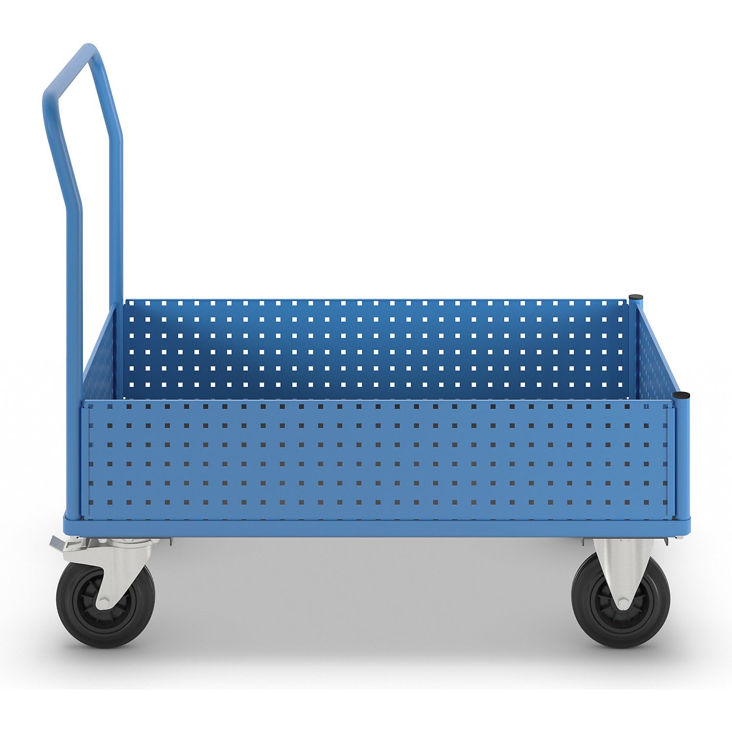 eurokraft pro | Plattformwagen | Mit 4 halbhohen Lochblechwänden, LxB 1250 x 800 mm, Vollgummi