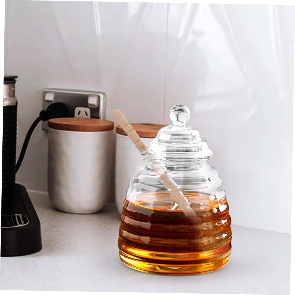 Decorative Honey Jar Lid Glass Honey Container for Storage Dispenser and Dipper