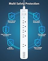 Vista 8 de 2 Pack Power Strip Surge Protector - 5 Widely Spaced Outlets 3 USB Charging Ports, 1875W/15A with 5Ft Braided Extension Cord, Flat Plug, Overload