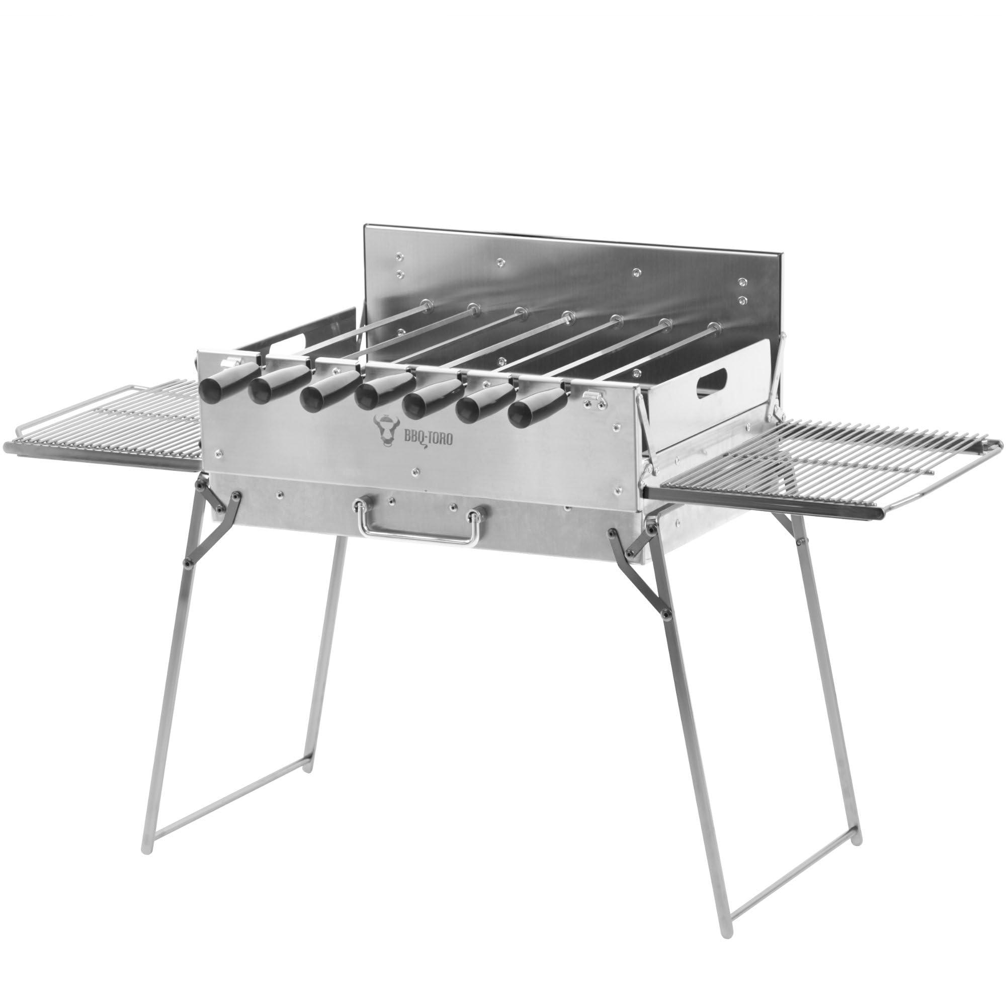 BBQ-Toro Barbacoa de carbón vegetal con asador eléctrico | Acero inoxidable plegable | Barbacoa de camping con bolsa de transporte y 7 brochetas | Barbacoa de acero inoxidable con motor, mangal shish