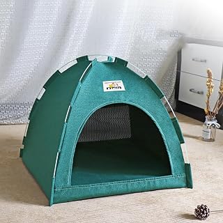 Tienda de campaña para gatos de interior, cama suave para perros y gatos con alfombrilla suave, cómoda y estable, color verde