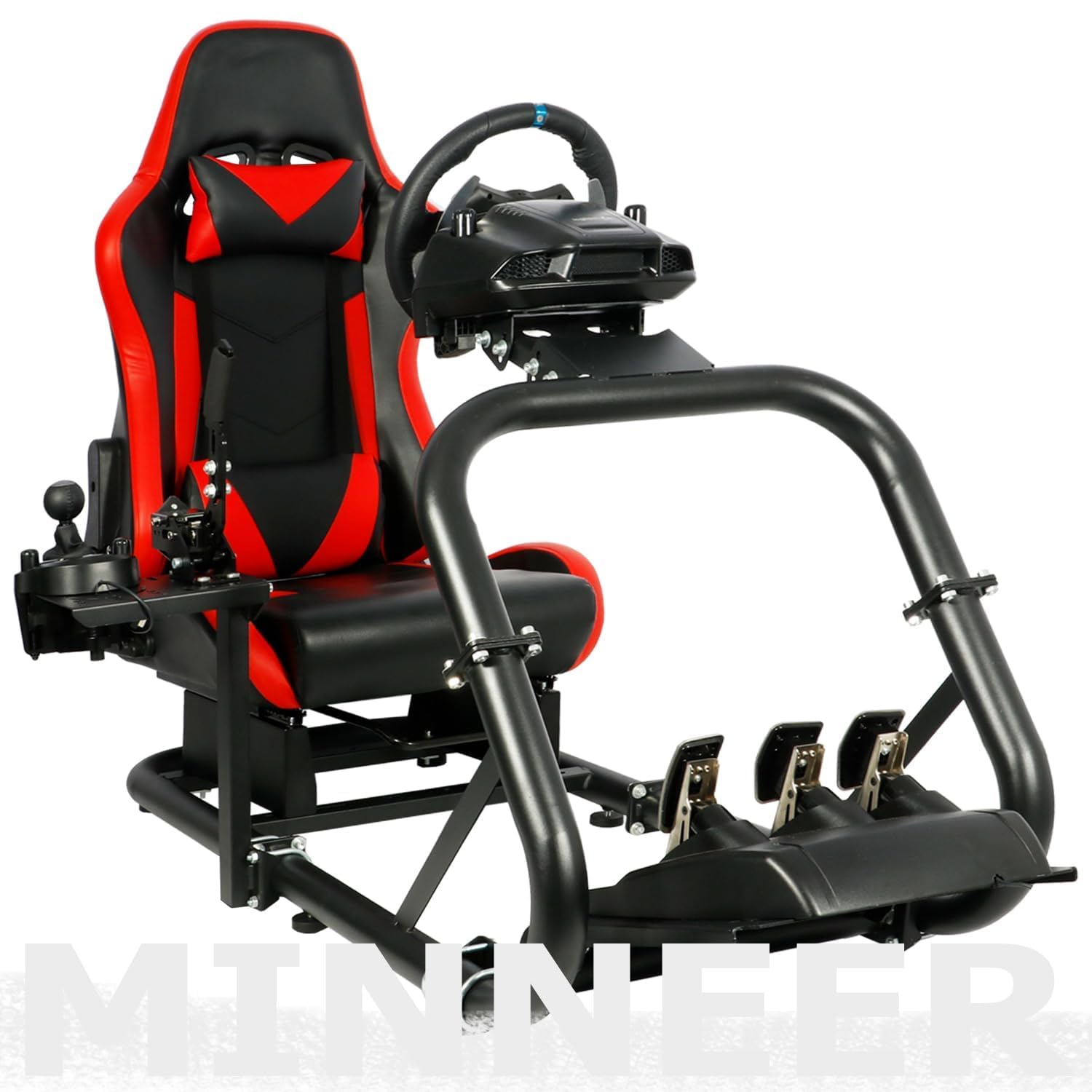 Minneer Racing Simulator Cockpit Rennsimulator Cockpit Lenkradständer mit Rennsitz passend für Logitech G25 G27 G29 G920 G923,für Thrustmaster T300RS TX, für Fanatec ohne Räder und Pedale