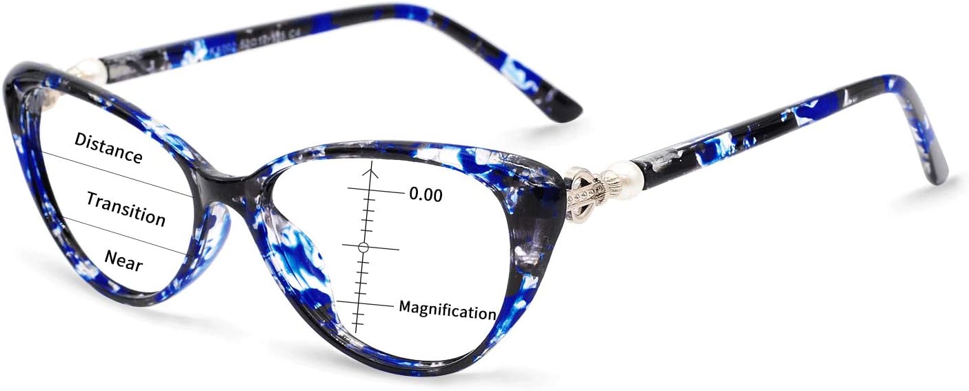 70% Off Everything OCCI CHIARI Progressive Multifocus Women Cateye Reading Glasses Anti Blue Light Reader Spring Hinges (W+Red, 1.50)
