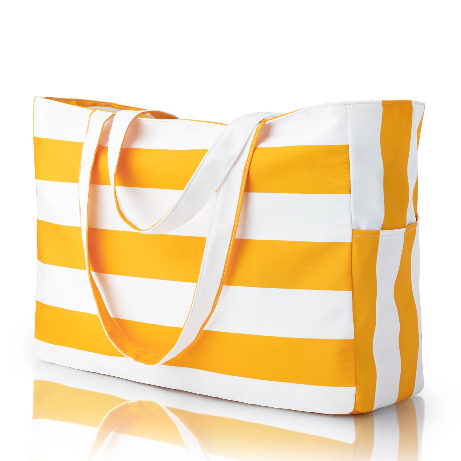 Iioscre Beach Bag for Women, Large Beach Tote Bag with Zipper Pockets, Waterproof Sandproof Swim Bag Pool Vacation Travel