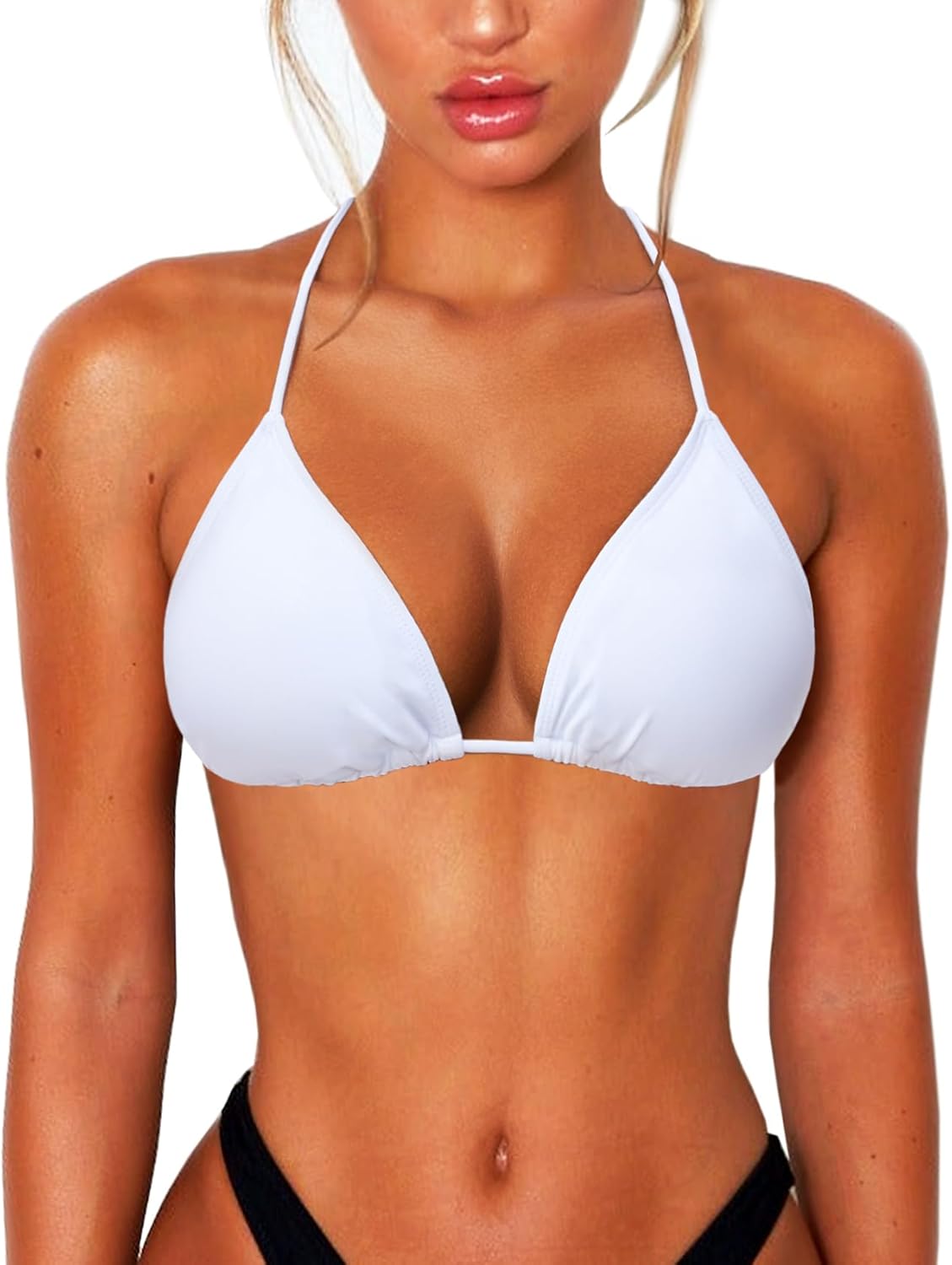 OZICERD String Bikini Tops for Women Bathing Suit Swim Tops Sexy Triangle Bikini Top Black