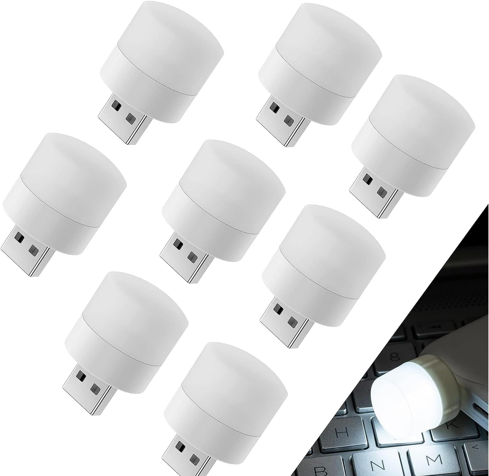 BHAJANLAL GREENERY Plug in LED Night Light Mini USB LED Light, LED Portable car Bulb, Indoor, Outdoor, Reading, Sleep (8 Pcs) (Cool White)