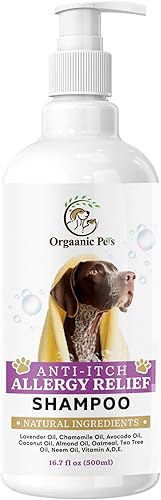 Orgaanic Pet's Champú para perros antipicazón para aliviar la alergia con 9 aceites esenciales naturales e ingredientes, alivia las molestias de las