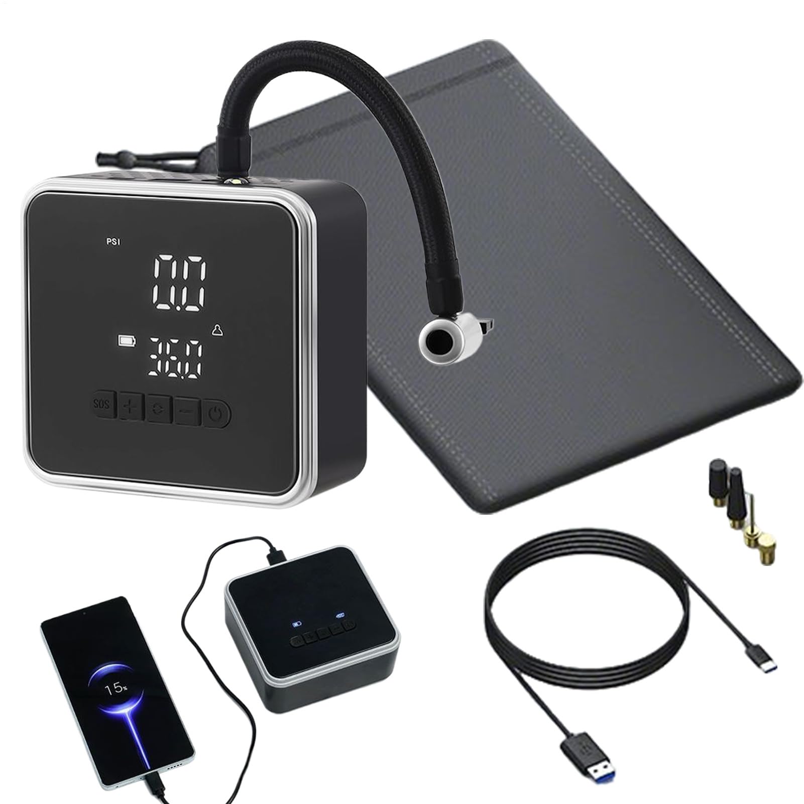 Air Pump - Electric Air Compressor for Car - Automatic Handheld Inflator with Real Time Screen Display for Travel Road Trips Camping Auto Truck Bike