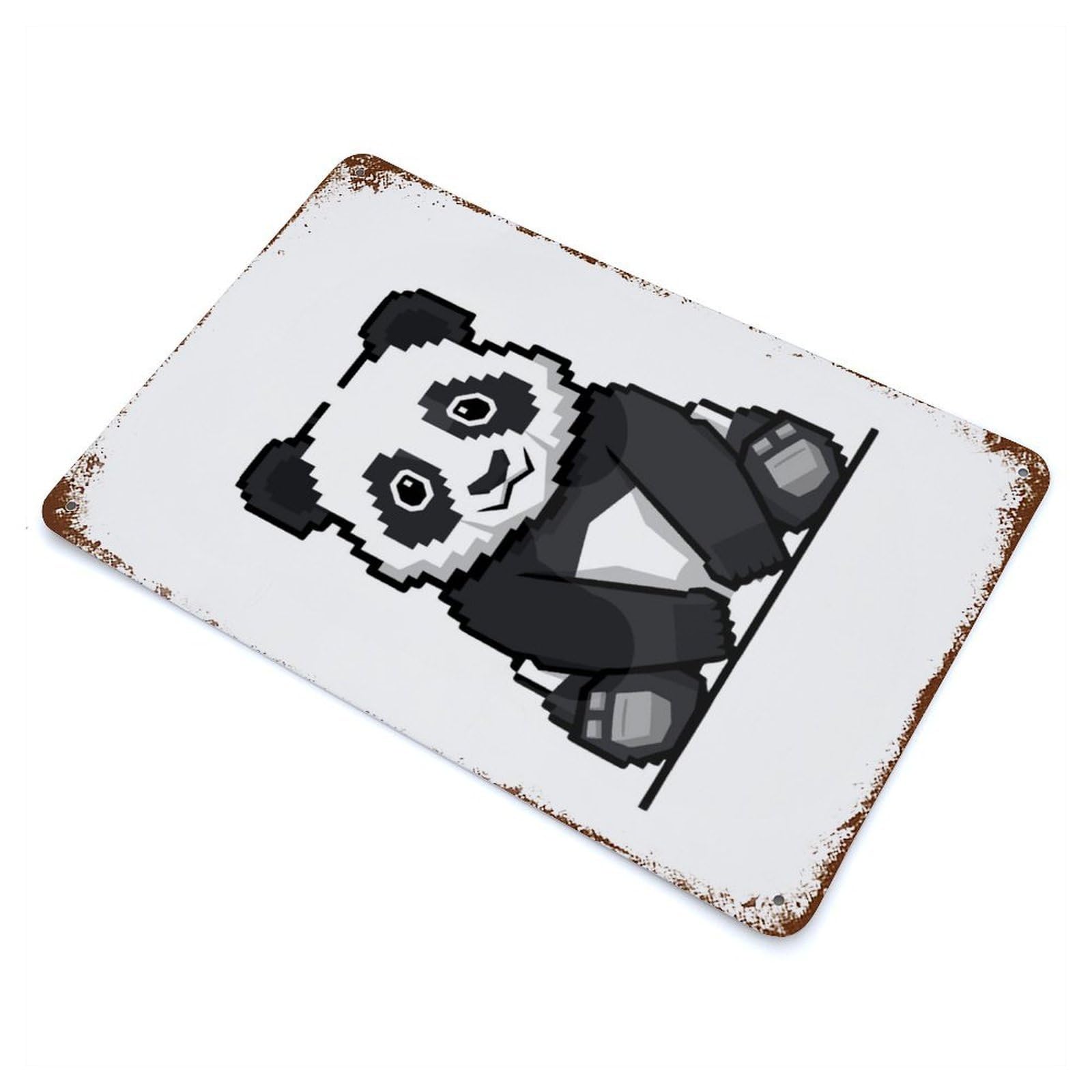 Panda 8Bit 11.8"x7.9" Aged Metal Wall Plaque, Classic Wall Plaque for Basement, Hobby Room And Garage Decor