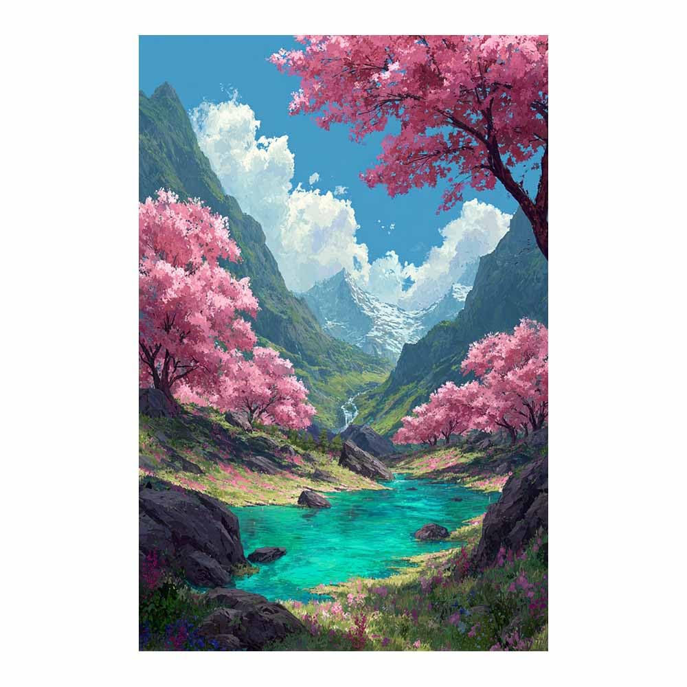 HOQIU Canvas Wall Art Blossoms Mountainse Lake canvas art, art print, house decor, bedroom wall decor above bed, prints for living room.(Multicolor)-70x100cm Unframed