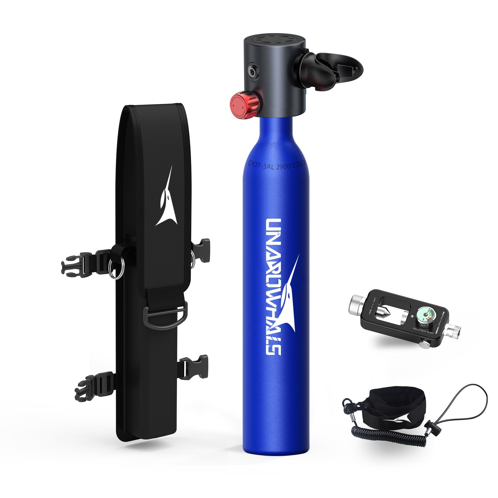 UNAROWHALS Mini Scuba Tank, 5-10 Minutes Usage Time Scuba Tank Kit, DOT/CE-EN250 Certification Dive Tank, 0.5L(3.5Cu Ft) Capacity Portable Scuba Tank, 3000 Psi Max Pressure, Aluminum Diving Tanks