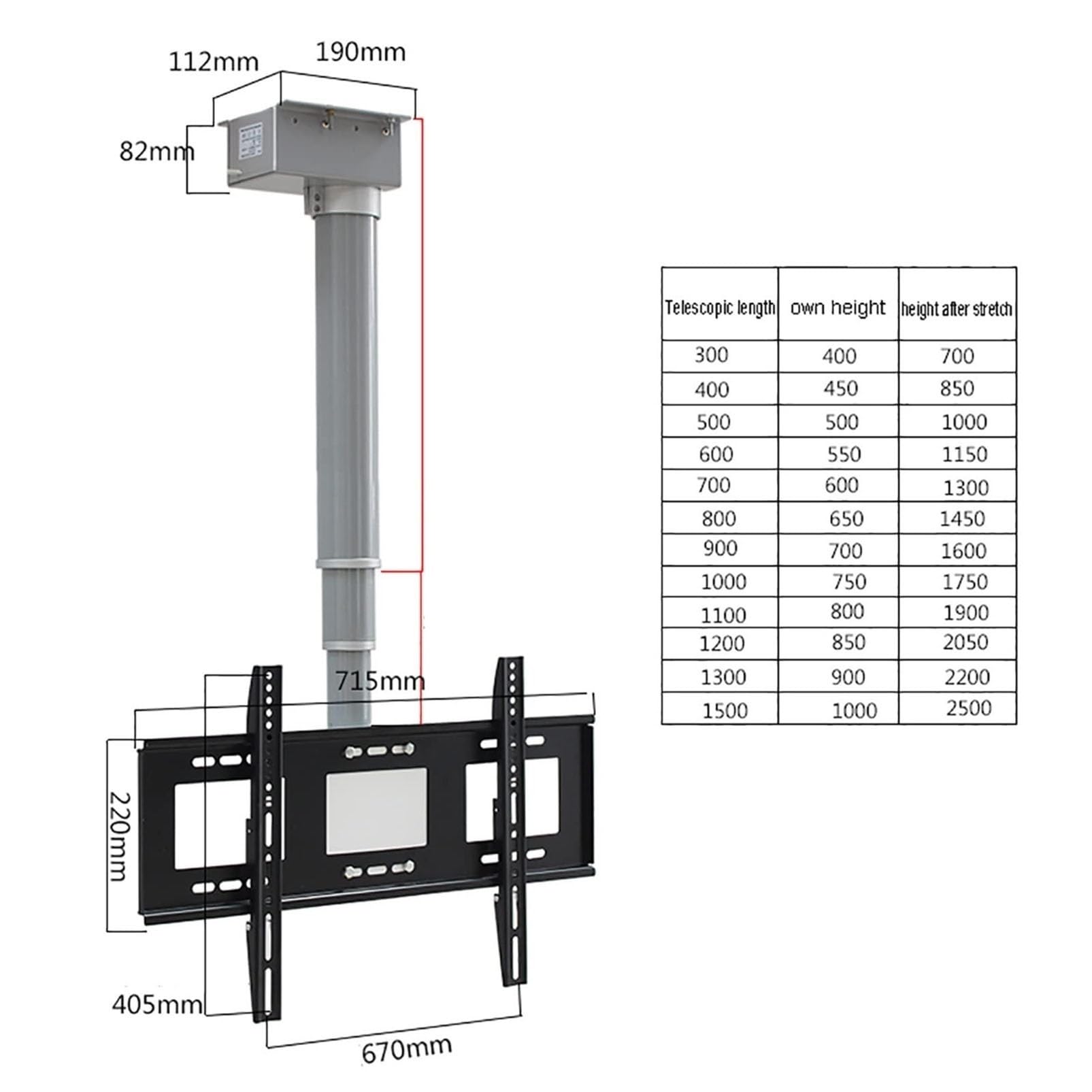 Soporte motorizado para TV de techo con control remoto, soporte retráctil para una fácil visualización y ahorro de espacio en salas de estar