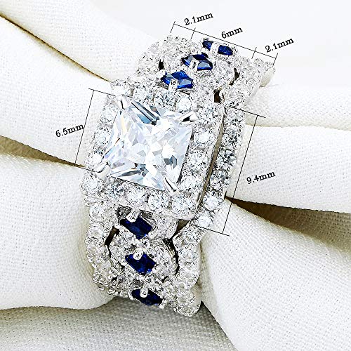 Newshe 2.5Ct 925 Sterling Silver Cz Engagements Rings Wedding Bands For Women 3Pcs Bridal Rings Sets Cubic Zirconia Princess Promise Rings For Her Size 7 #TOP3