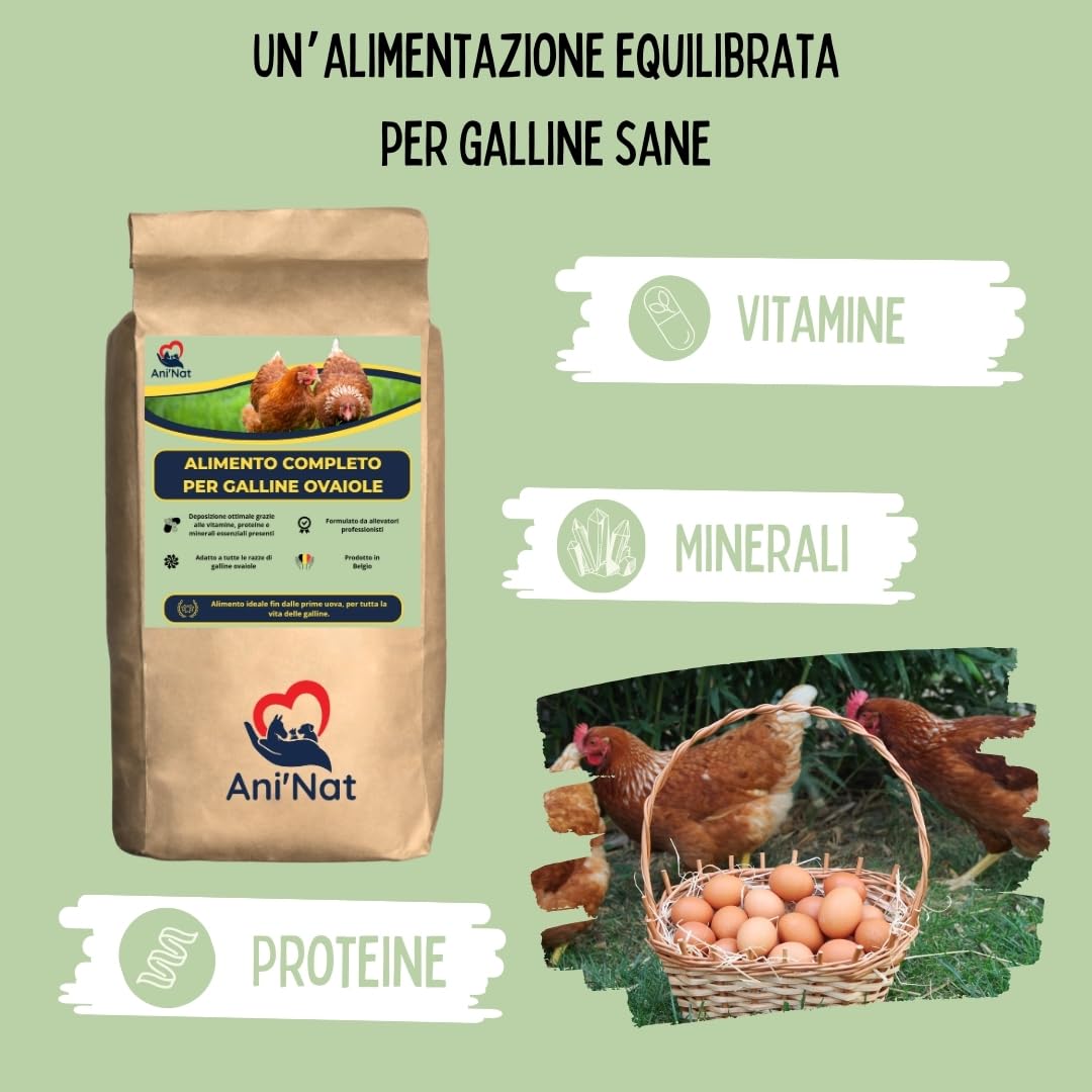 Ani'Nat Mangime per galline ovaiole senza OGM – Con oli essenziali – Miscela grossolanamente macinata – Nutrizione completa per deposizione e vitalità delle galline (5kg)