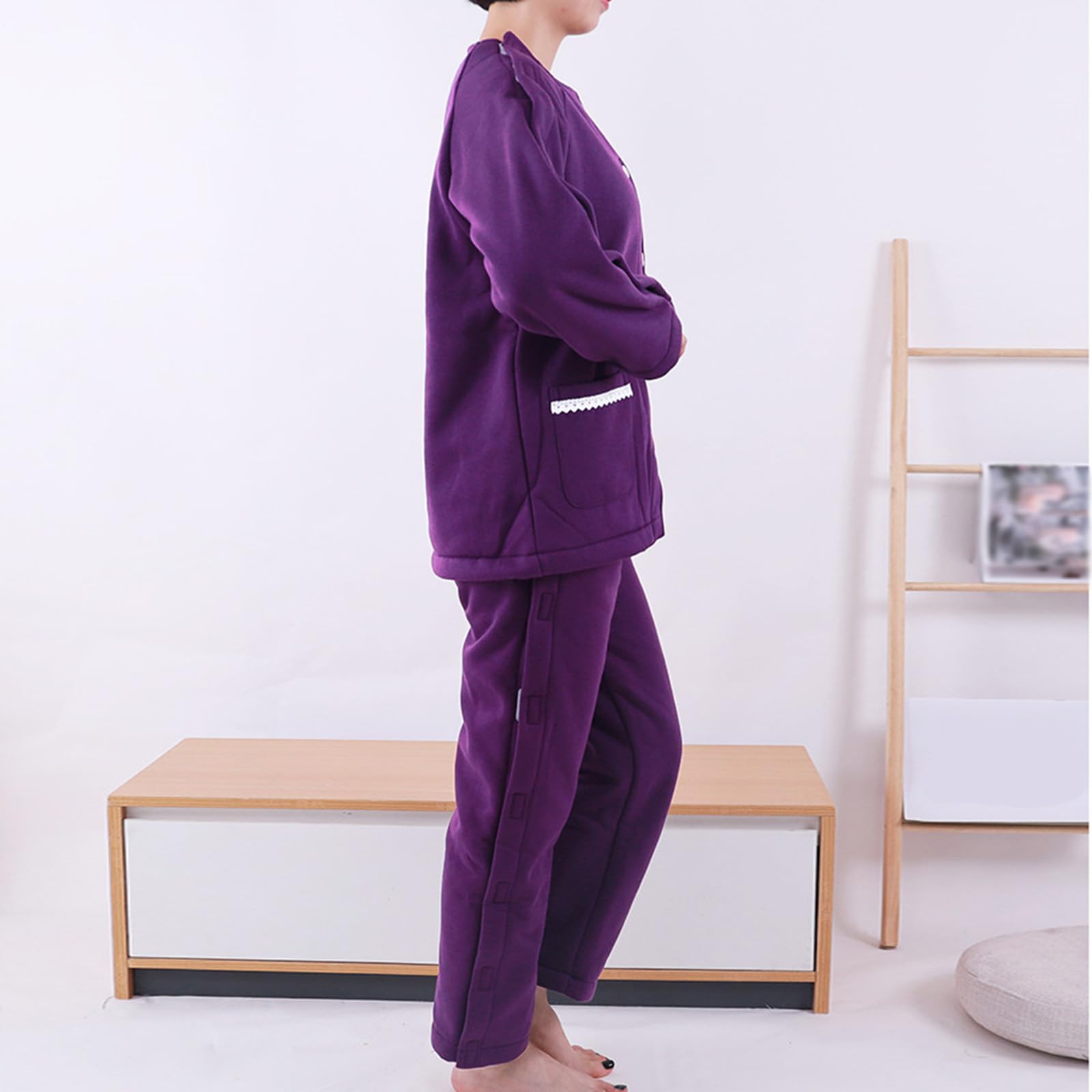 ApuaVireo&Co Grube piżamy dla pacjentów, damskie fartuchy szpitalne, odzież dla pacjentów obłożnie chorych, rozrywana koszula pielęgnacyjna(Purple,XXL)