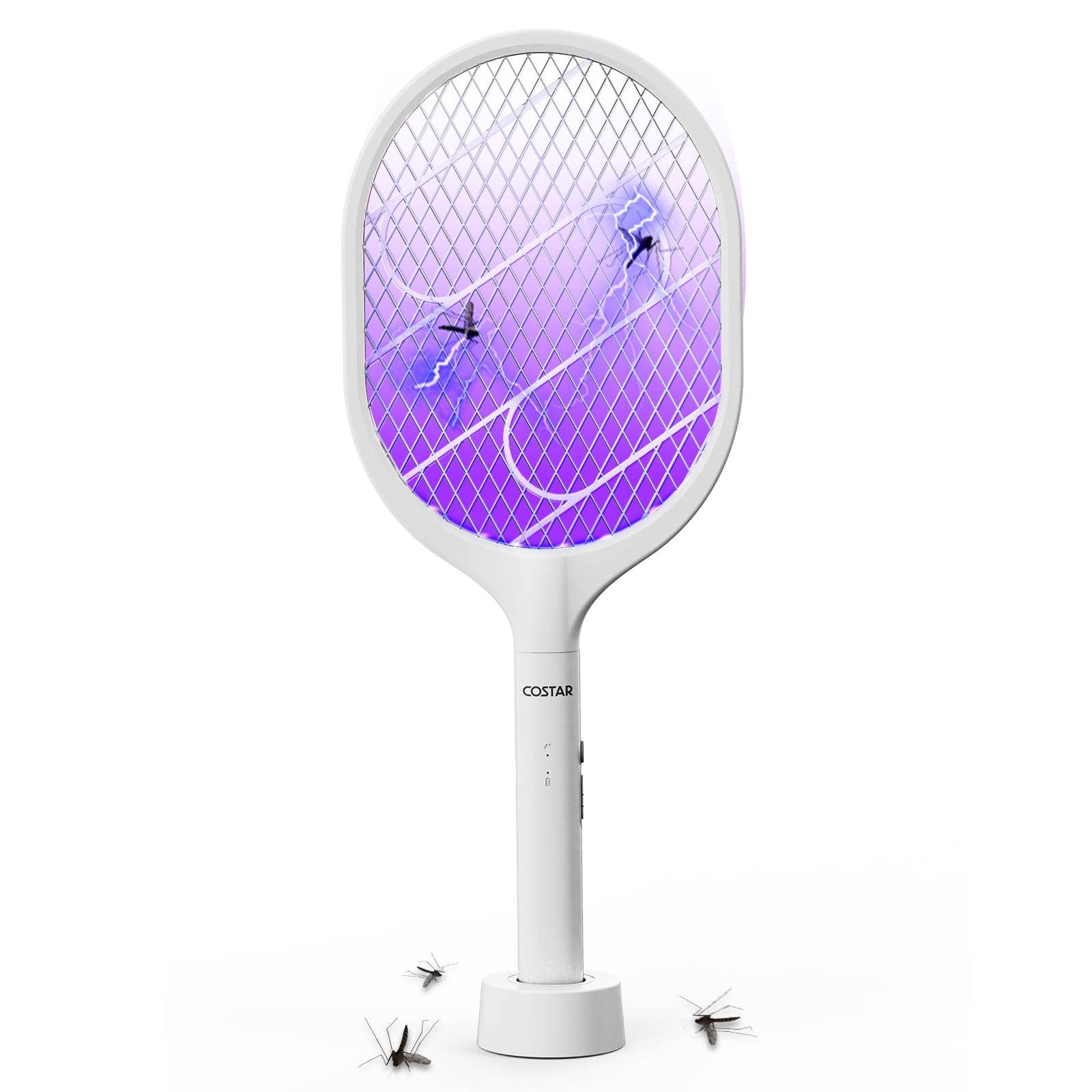 COSTAR Mosquito Bat Rechargeable with UV Light Lamp, 2 in 1 Mosquito Killer Lamp, Mosquito Racket with Base Stand - 1200mAh Lithium-ion Battery Mosquito Swatter, Bug Zapper for Indoor and Outdoor