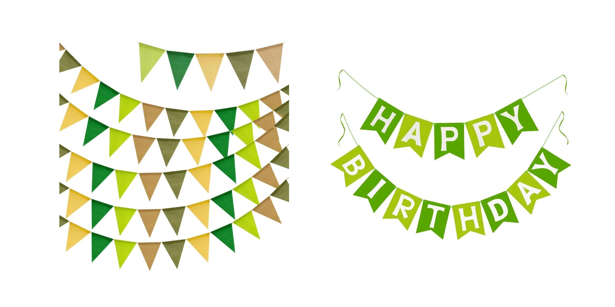 Guirlande fanions anniversaire vert sauge pour fête bohème au jardin
