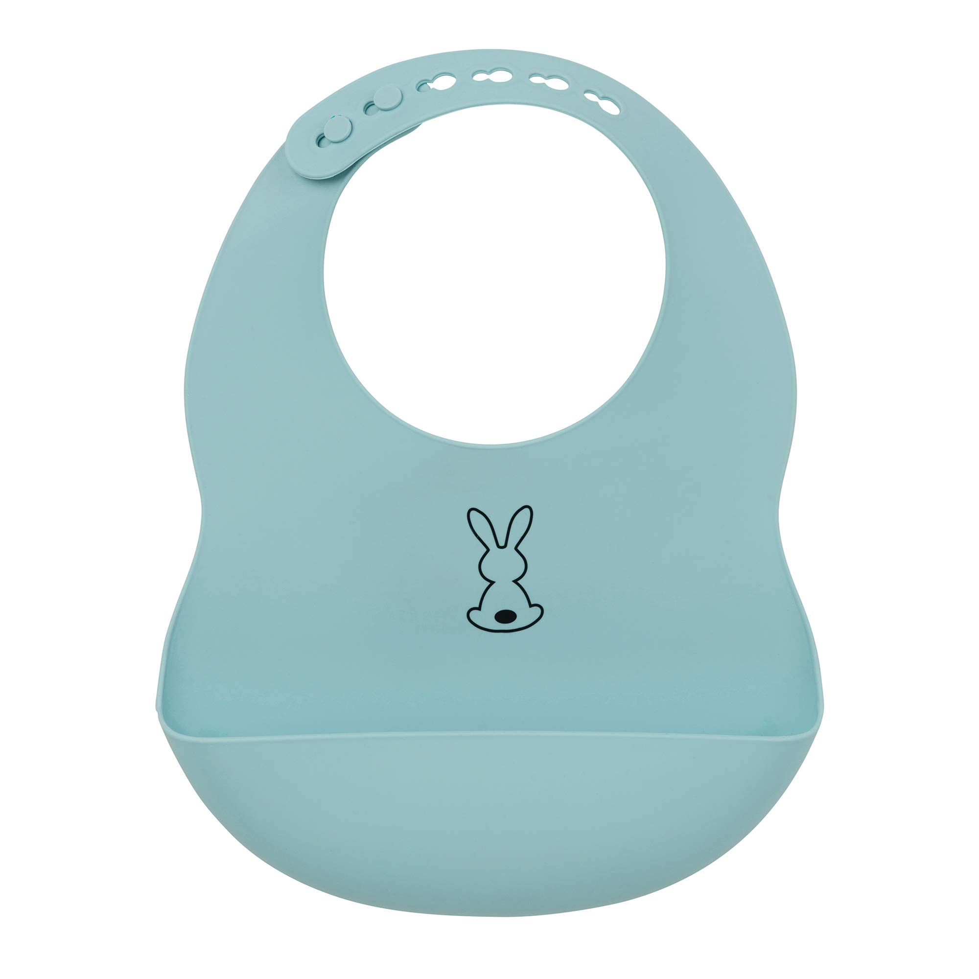 Nattou Feeding Bib with 180 ml Food Catcher/Drip Tray, Baby-Led Weaning, Adjustable Size, Waterproof, Super Soft Flexible BPA Free Silicone, Dishwasher Safe, 26 x 20 cm, Bunny Rabbit, Light Blue