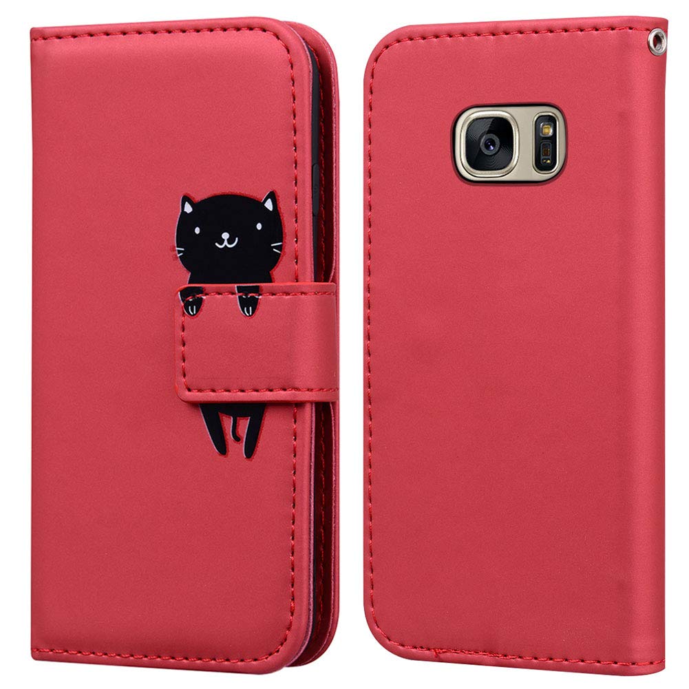 Ailisi Cover Per Samsung Galaxy A70 Con Portafoglio - Custodia A Libretto In Pelle PU Con Gatto Rosso Scuro, Slot Carte E Supporto