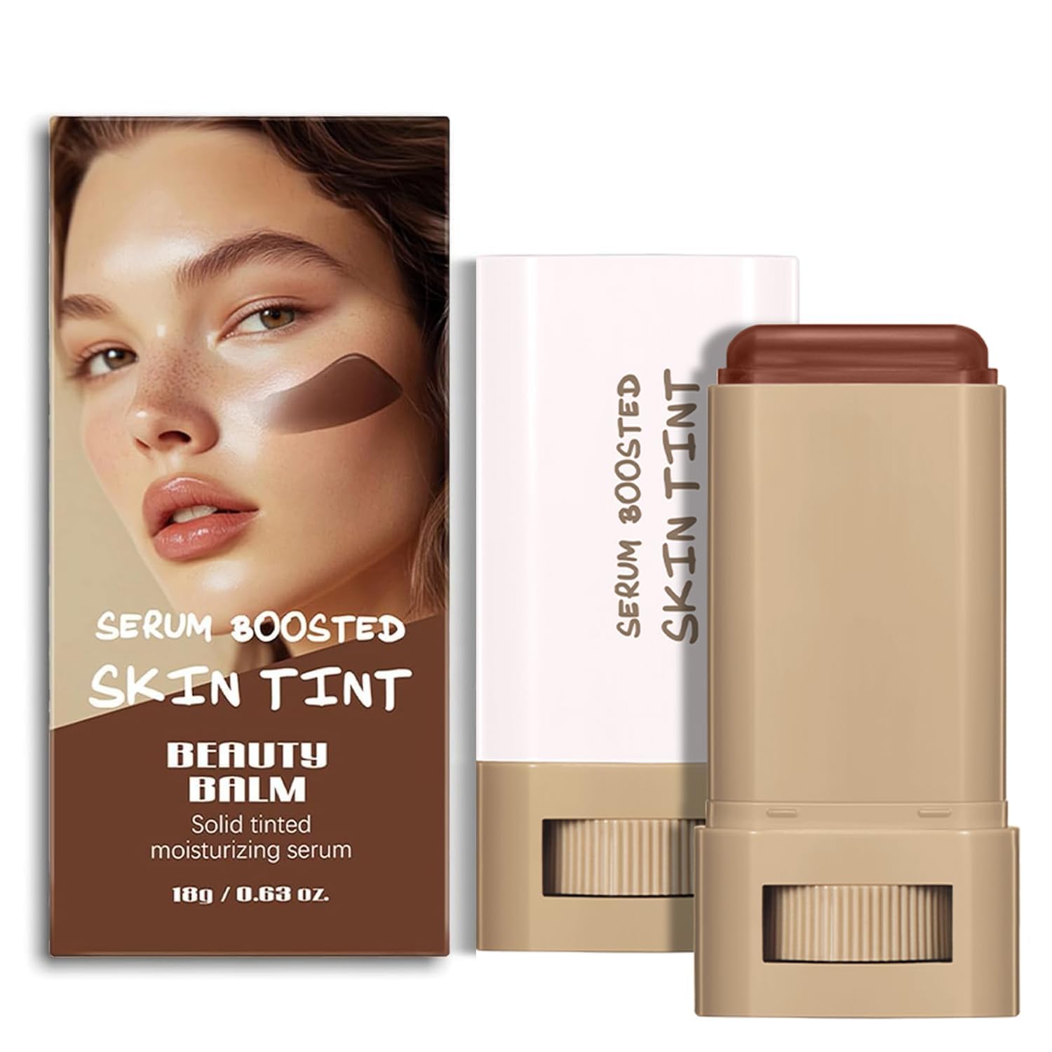 Beauty Balm Serum Boosted Skin Tint, Contour Stick with Serum Benefits, Skin Tint for Black Women, Solid Tinted Contour Foundation Stick, Moisturizing Concealer for Glowing Skin, Natural Finish(#1)