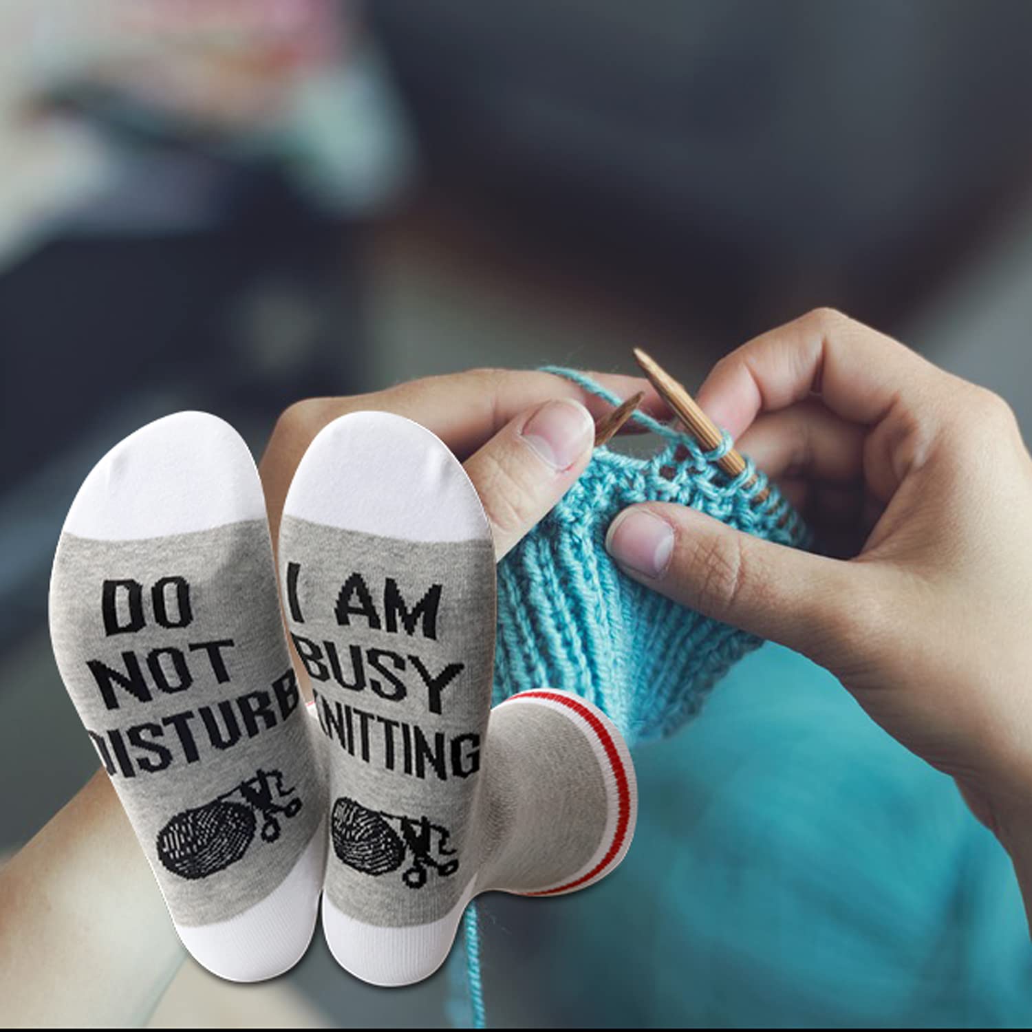 Generic Do Not Disturb I Am Busy Knitting Novelty Socks Grey-Knit Unisex Size L - Image 4