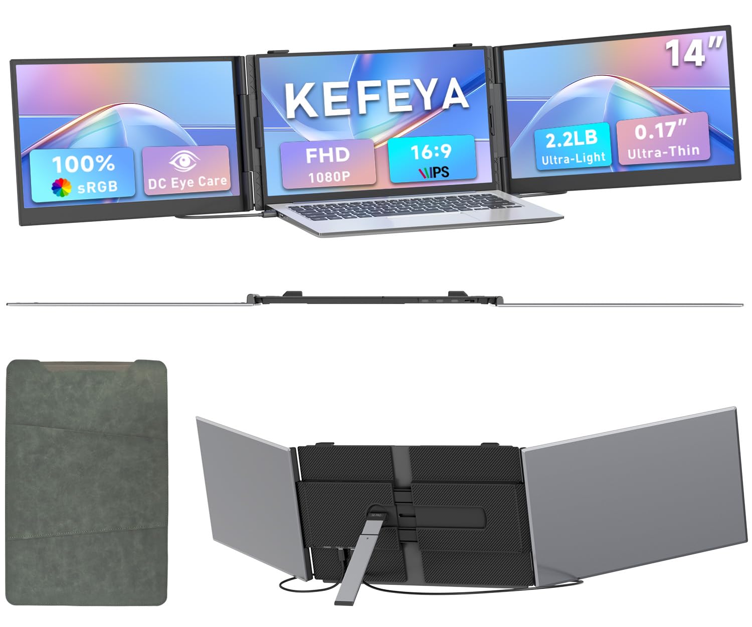 Triple Laptop Screen Extender 0 17 Ultra-Thin 14 1080P FHD Portable Monitor for Laptops 13-17 3 Laptop Monitor