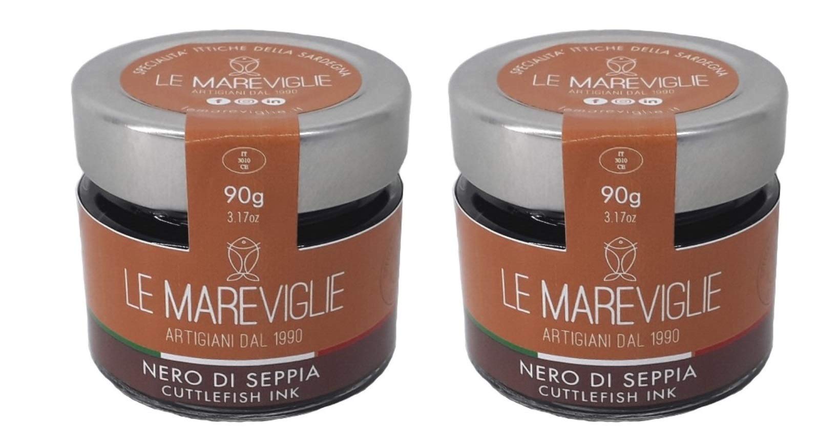 Encre de Seiche Le Mareviglie - 2 paquets de 90g - Fait à la main en Sardaigne, Italie