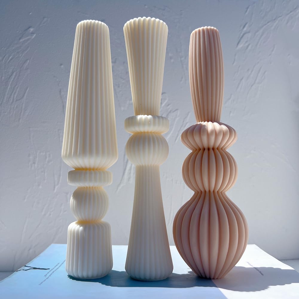 Moule Bougie 3 modèles Abstraits décoratifs à Rayures Hautes, Moule à Bougie cylindrique en Silicone irrégulier Moulle Bougies(A)