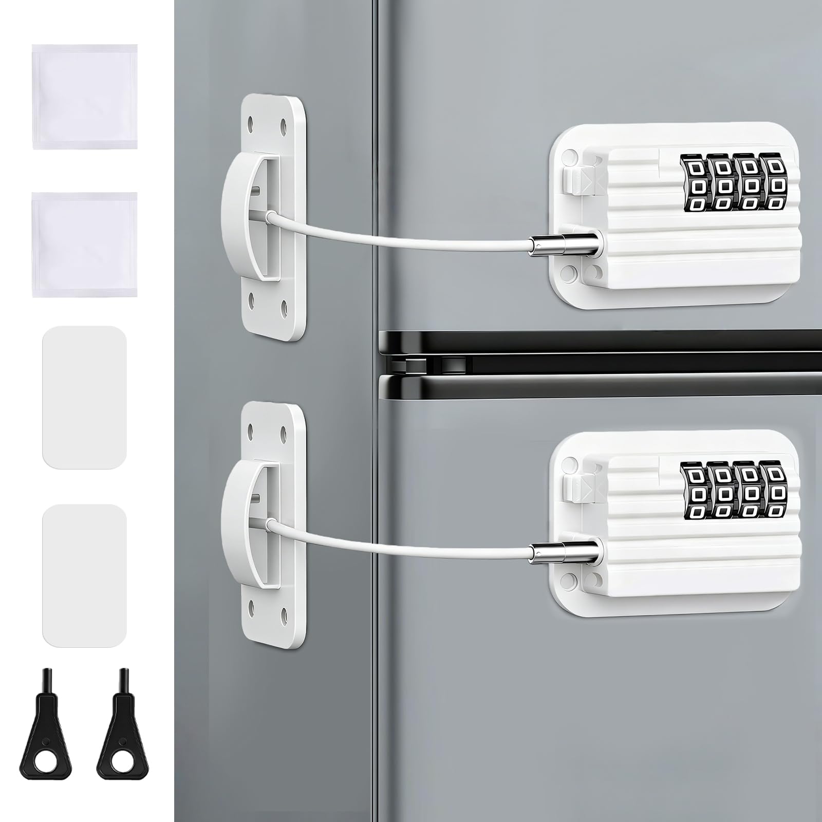Flintronic Refrigerator Locks with Password, 2 Pcs Home Fridge Lock No Drilling, Child Proof Fridge Door Locks for Cabinets, Kitchen Refrigerator, Freezer Doors, Closets, Drawers, Windows