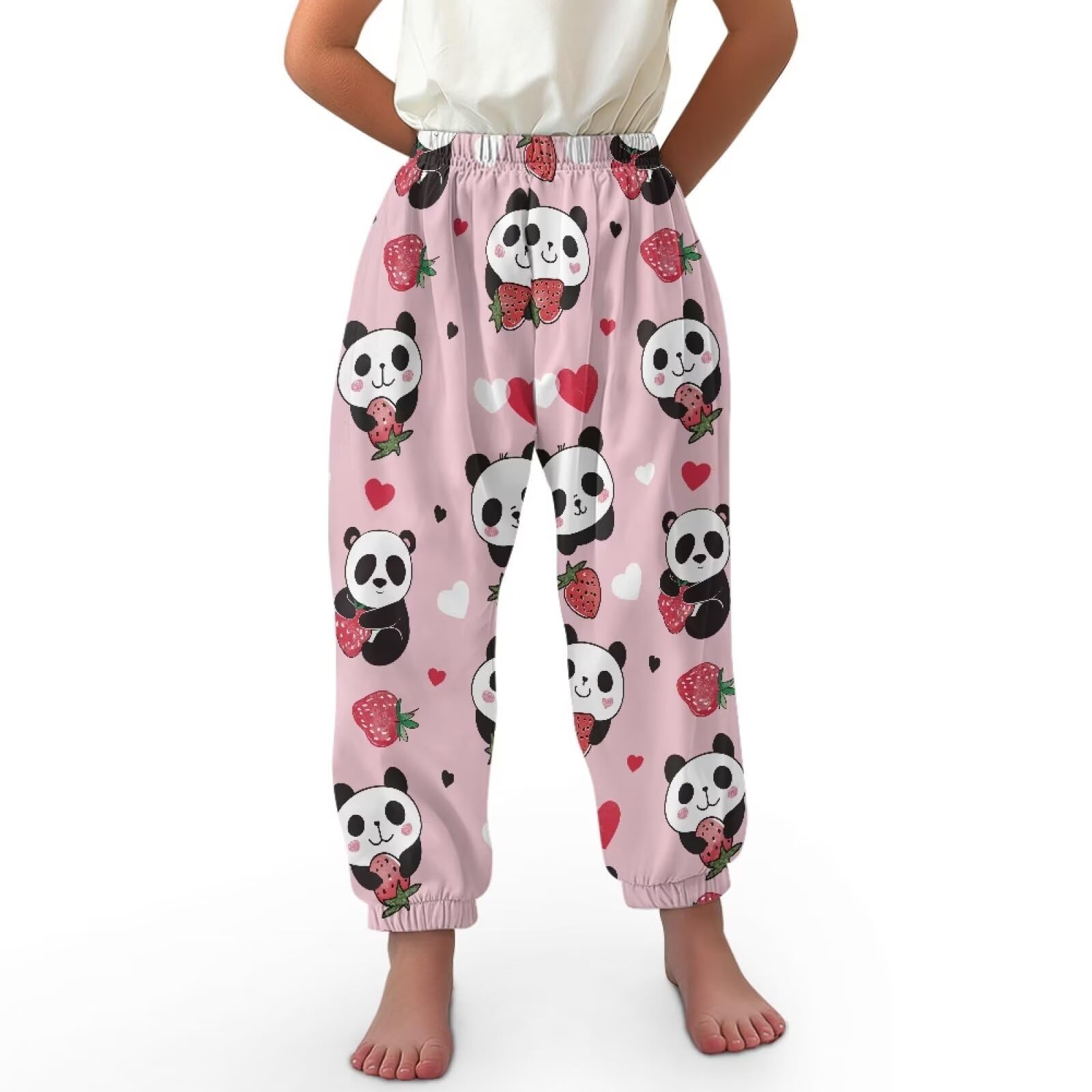 BYCHECAR Panda Strawberry Toddler Kids Long Bloomers Harem Pants Casual Joggers Sports Dance Pants Little Girls Yoga Trousers Sweatpants Large