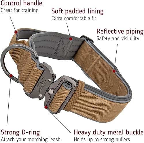 Miniatura 9 de Leashboss - Collar táctico para perro, collar de perro con asa, collar militar K9 ajustable resistente con hebilla de liberación rápida y asa, para