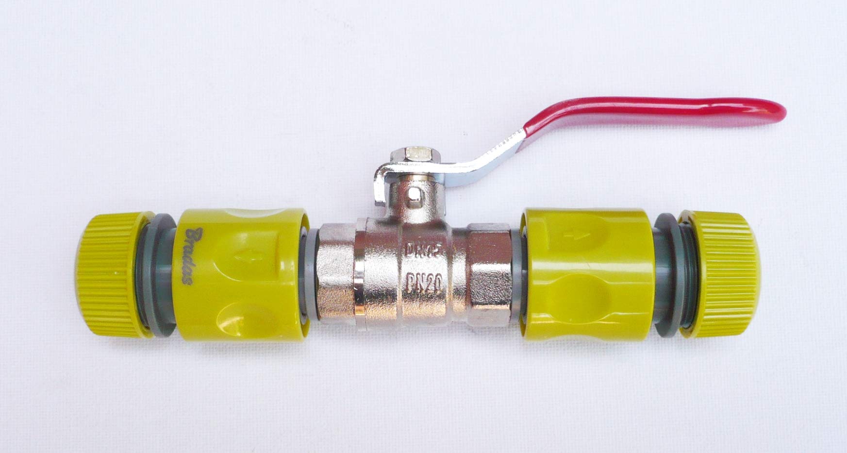 Farm & Field Hardware IBC HOSE PIPE JOINER Coupler Repair with inline 1/2" Brass Ball Valve to 1/2" (13mm) Snap on Push Fit Garden Hose Connectors