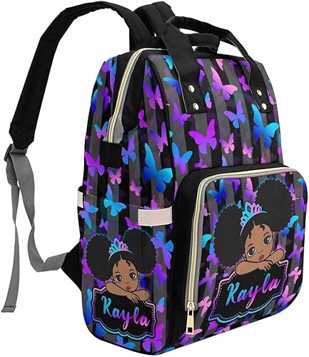 Miniatura 5 de M YESCUSTOM Mochila de pañales personalizada para bebé, bolsa de pañales con nombre personalizado, bolsa de pañales de princesa de flores, bolsa de