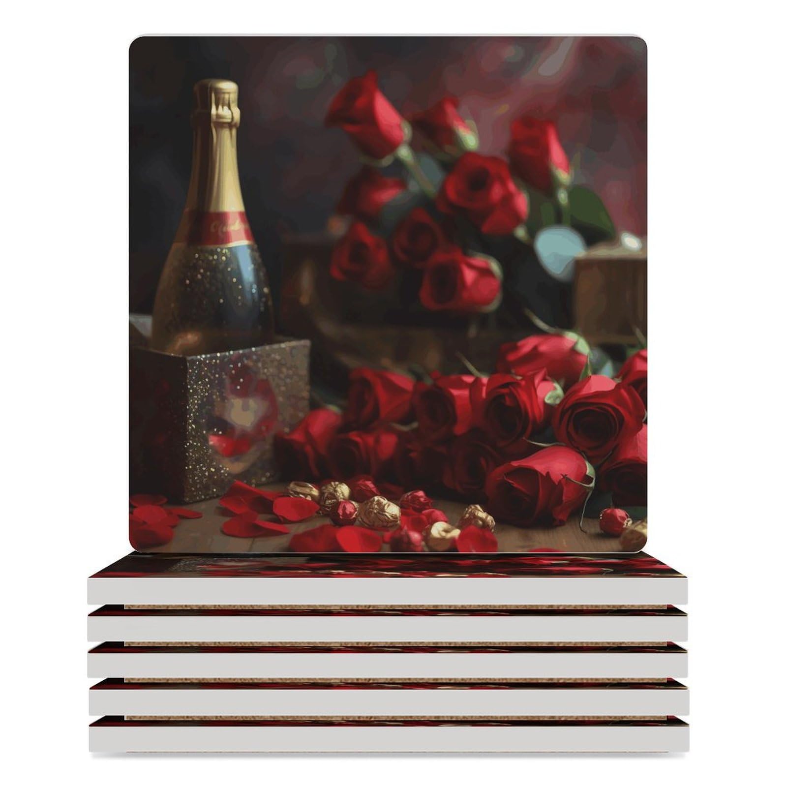 6 posavasos cuadrados de cerámica para bebidas, vino y flores en la mesa, posavasos impresos para el hogar y el café, regalos de cumpleaños, adecuados para tipos de tazas