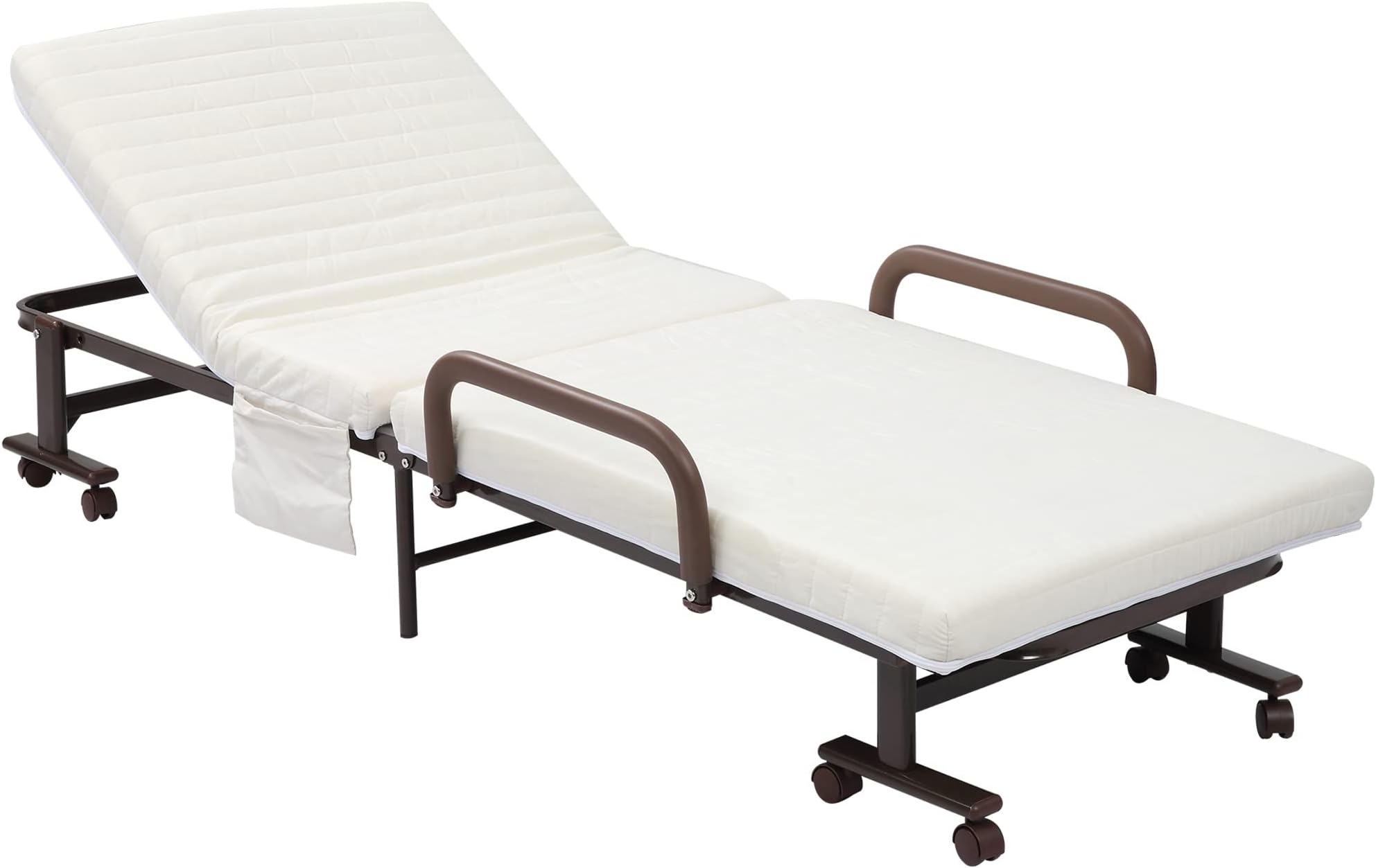 Folding Bed with Mattress, Single Guest Bed, Portable Fold Bed with Adjustable Backrest