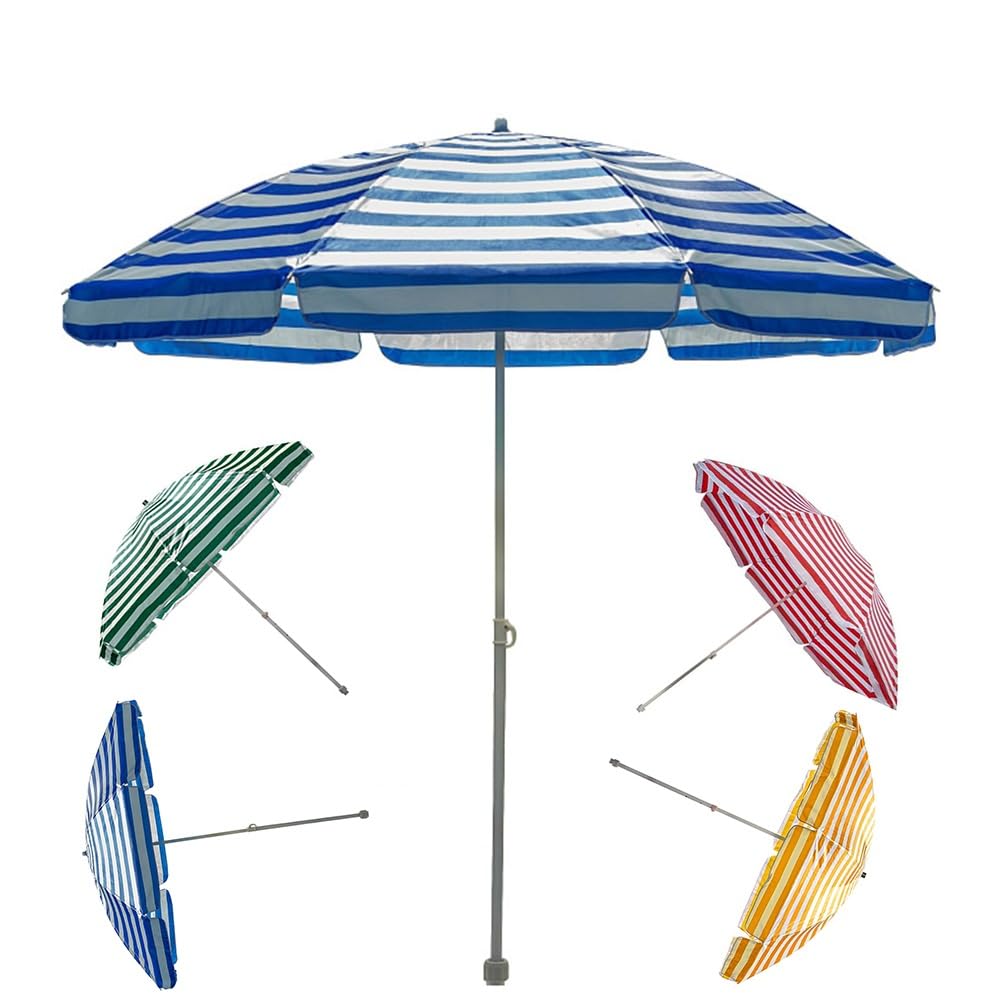 LRZPTDYU Outdoor Patio Umbrella, Blue Ø190cm, Optional 2m/2.2m/2.5m, Striped Portable Sun Shade for Deck Garden Beach Yard