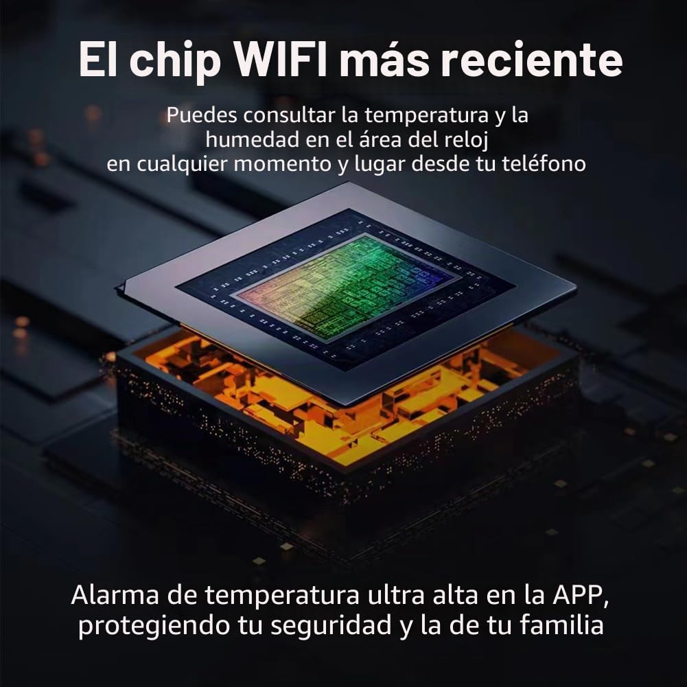 Reloj despertador Wifi con termómetro higrómetro inteligente, calendario digital, pantalla LED transparente para dormitorio cabecero (BLUE)