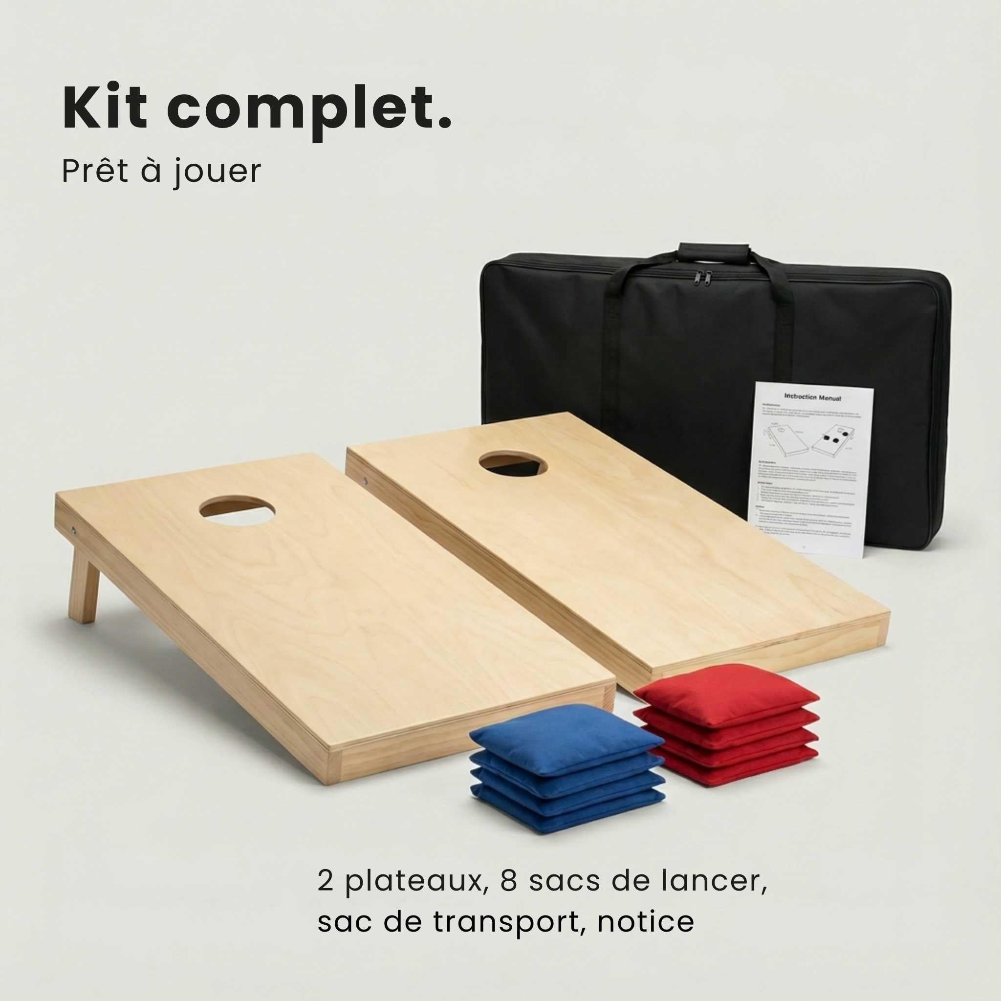 Cornhole - Set Complet Officiel en Bois avec 2 Planches, 8 Sacs & Housse - Jeu de Lancer extérieur pour Adultes & Enfants - Idéal Jardin & Plage