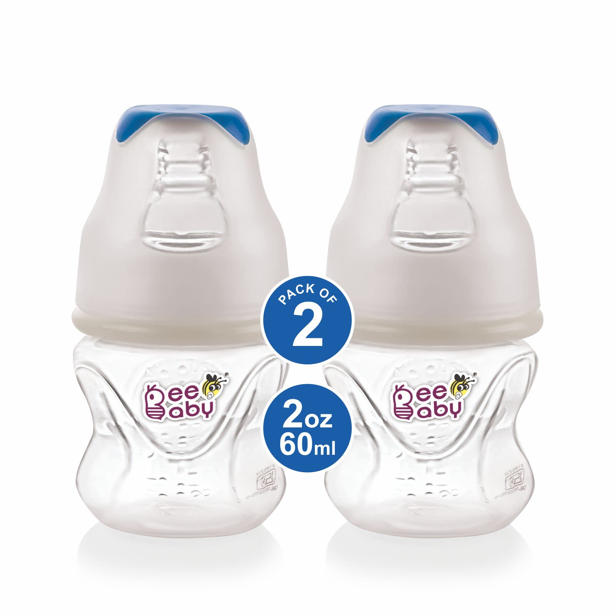 BeeBaby Comfort Regular/Slim Neck Baby Feeding Bottle with Anti-Colic Silicone Nipple. Infants, Toddlers, New Born. 100% BPA Free. (60 ML, Blue, 2)-picture-29
