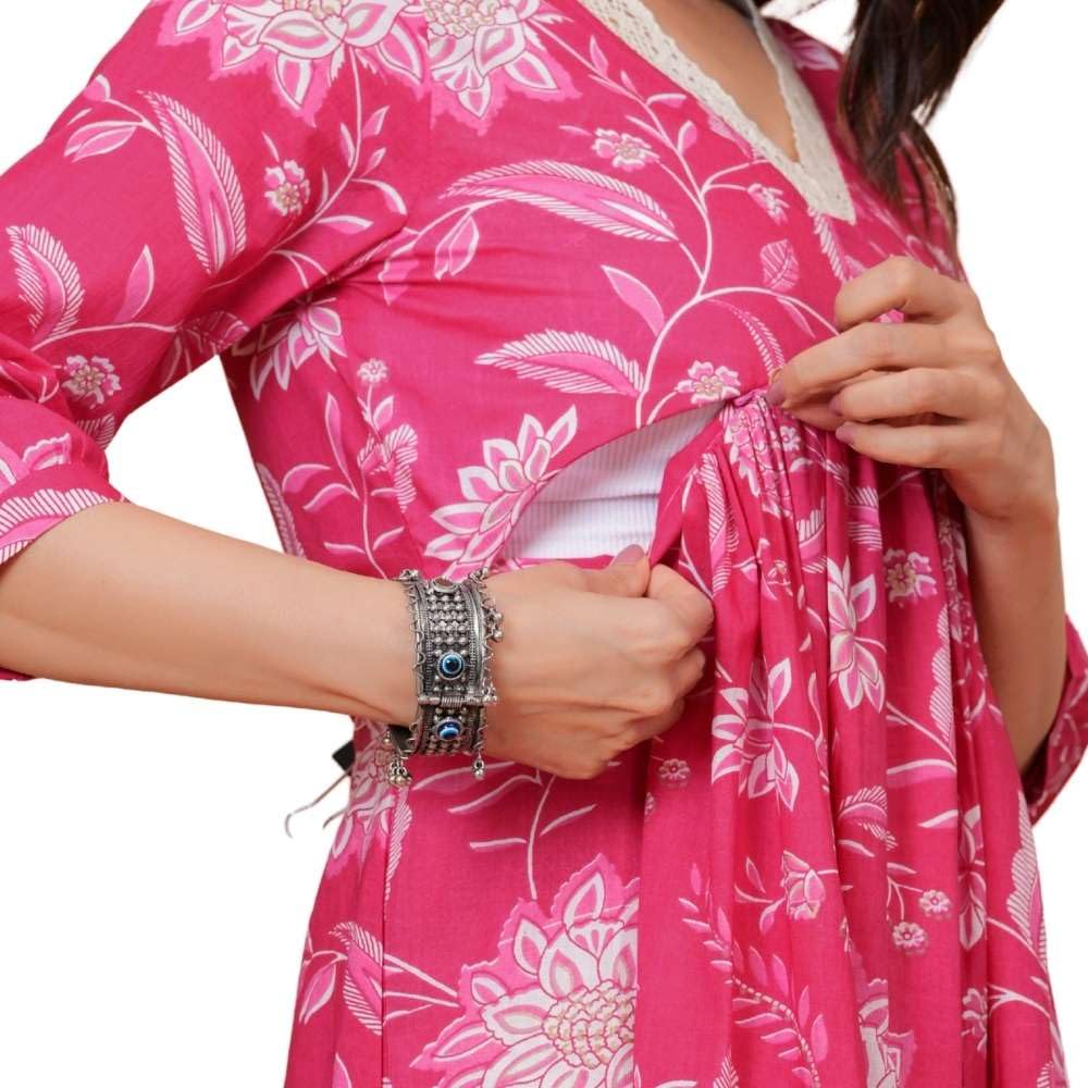 tulsiram cottons Women's Maternity Feeding Cotton Kurtis with Zip Access Nursing Dress | Comfortable & Stylish Feeding Kurti | Soft Cotton Maternity Dresses for Pregnancy Wear-picture-27