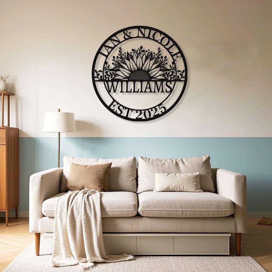 Miniatura 6 de Letrero de boda personalizado para pareja, letrero personalizado con apellido establecido, arte de pared de metal con nombre de familia, regalos de