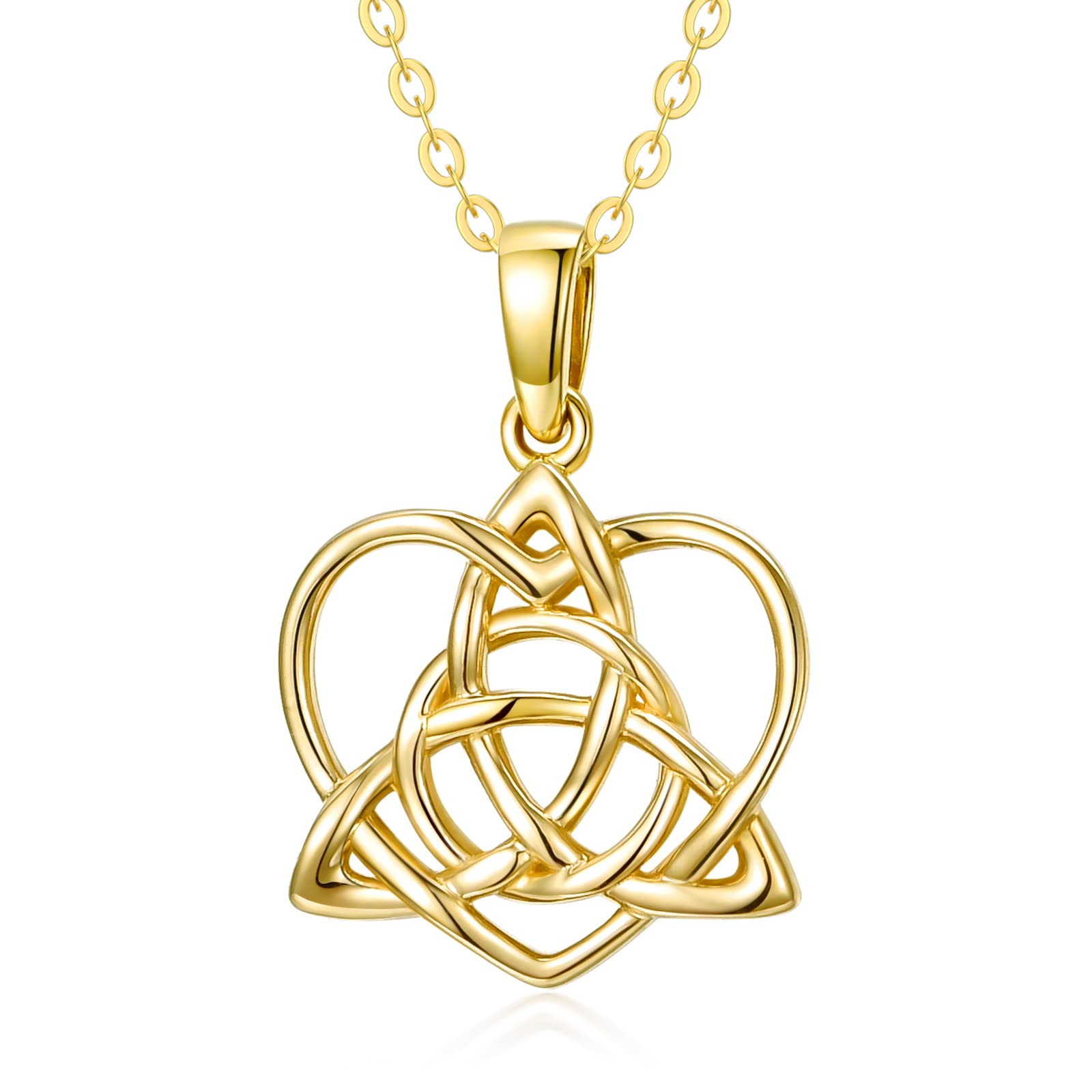 'KECHO Irish Celtic Necklace Solid Gold Vintage Triquetra Trinity Celtics Celtic Knot Pendant Necklace Jewelry Gifts for Women Mother Wife, 16''+ 1''+1'' +1'