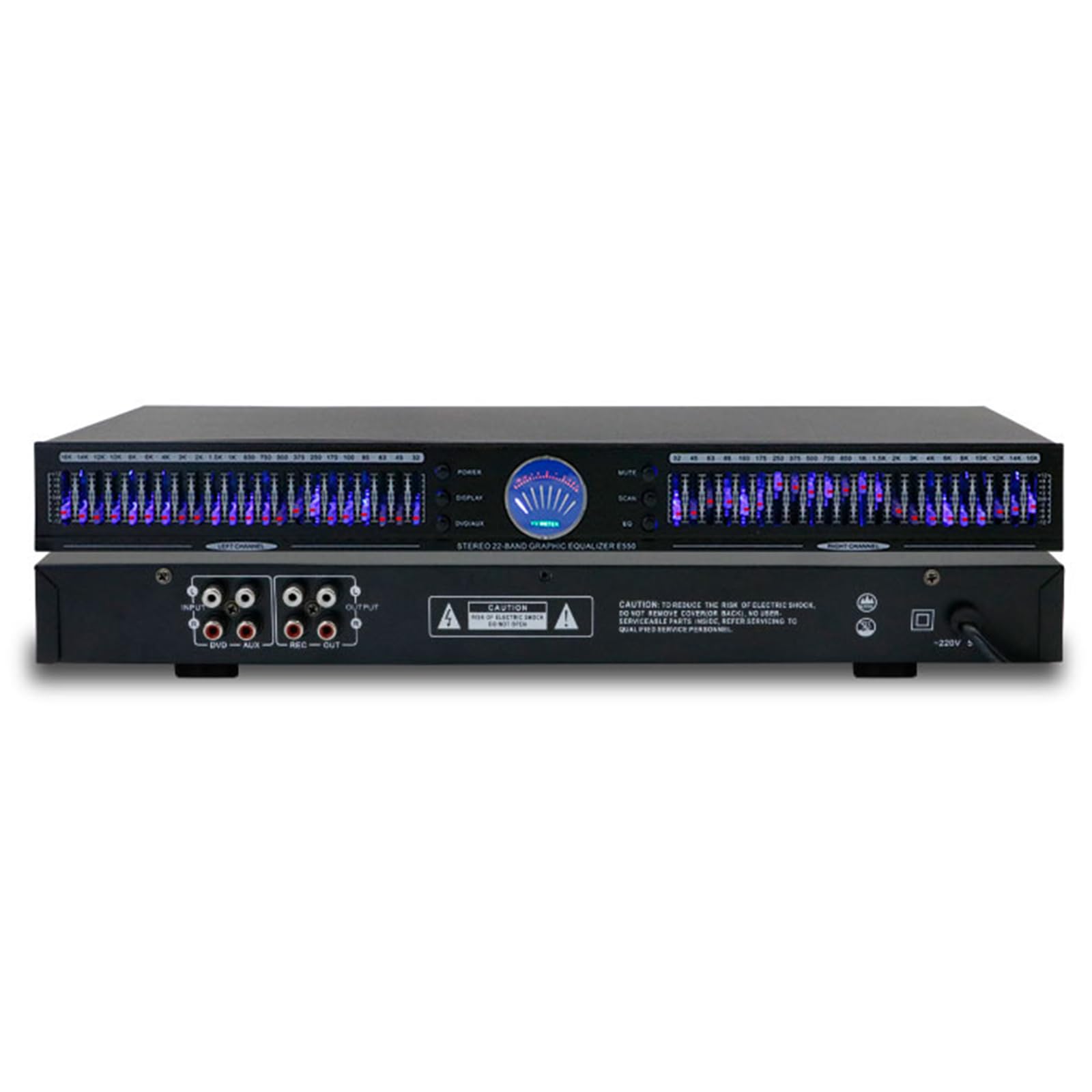 Égaliseur Audio 22 Bandes, Égaliseur Graphique Stéréo, Montage en Rack 1U À Deux Canaux, avec 10 Effets Prédéfinis, Réduction Automatique du Bruit
