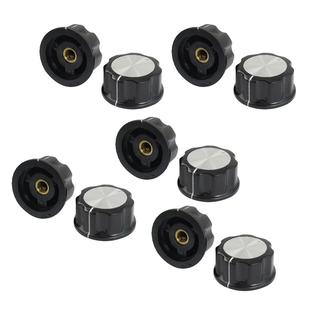 Uxcell Black/Silver Sourcingmap 10 Pcs Tone 30Mm Top Rotary Knobs For 6Mm Dia. Shaft Potentiometer