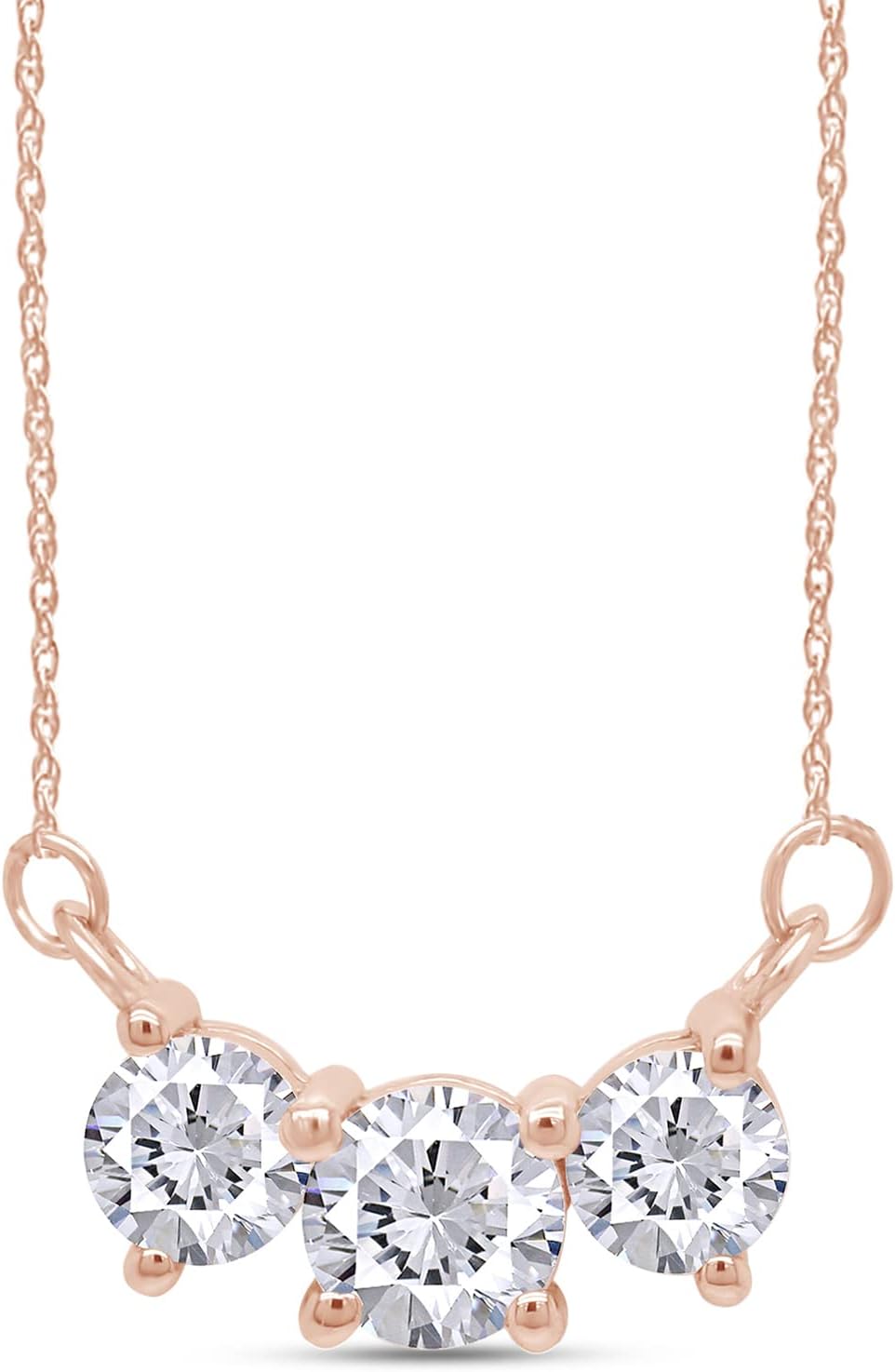 SAVEARTH DIAMONDS Three Stone Style, Round Cut Lab Created Moissanite Diamond Pendant Necklace In 14k Gold Over Sterling Silver Jewelry Along With 18" Chain (VVS1 Clarity, 0.90 Cttw)