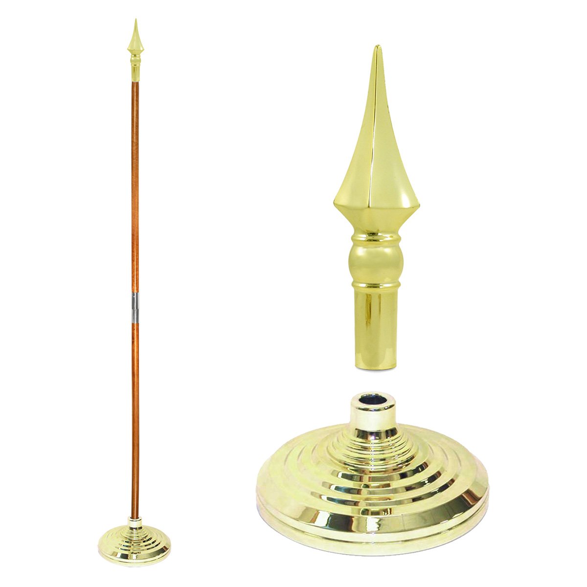 Super Tough Indoor Flag Pole kit 9ft - Plastic Spear - Gold Texture Base - Aluminum Flagpole with Brass Finish - Heavy Duty Inside House Flagstaff - Interior Shaft and Stand - No Ensign Included
