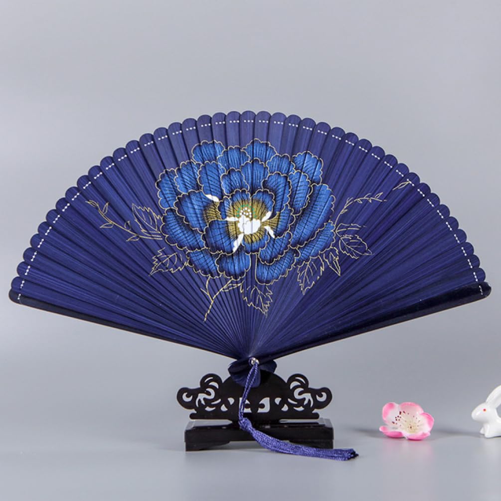 RWRAPS Abanico Plegable Peonía Seda Salón de Arte Mujeres Tallado Ahuecado Artesanía Abanico Plegable Danza Regalo Chino Artesanía Bambú Plegable a Mano Pequeños abanicos de Boda Tetera (5)