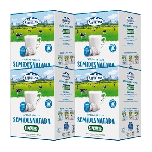 Central Lechera Asturiana Cápsulas de Leche Semidesnatada - 4 Paquetes de 16 Cápsulas - Total: 64 Cápsulas